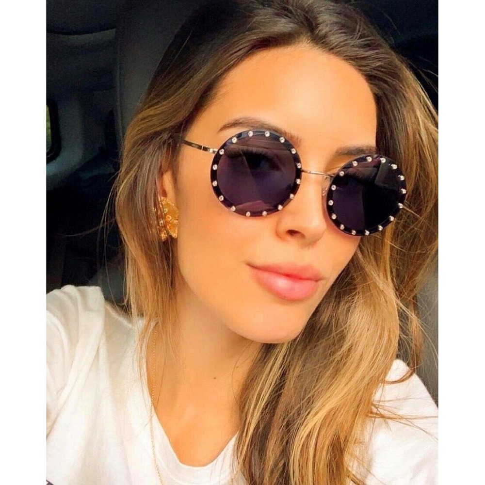 Rhinestone Round Sunglasses Women's Fashion Shades Designer Style Luxury Trendy